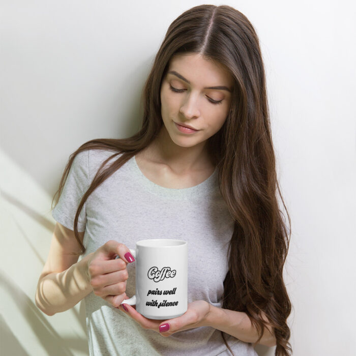 Coffee and Silence: The Perfect Pairing - Unique Mug for Quiet Mornings White glossy mug - Image 2